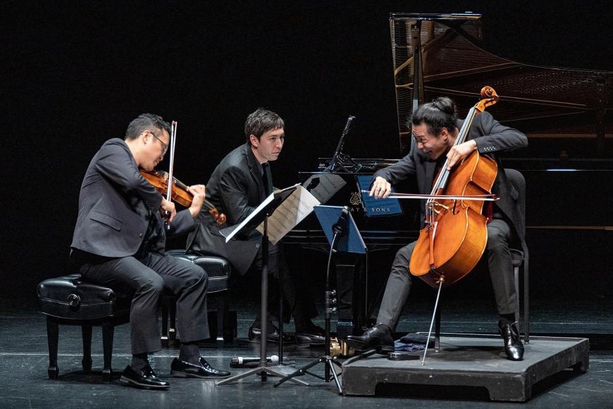 Trio Barclay in performance: Dennis Kim on violin, Sean Kennard at the piano and Jonah Kim on cello